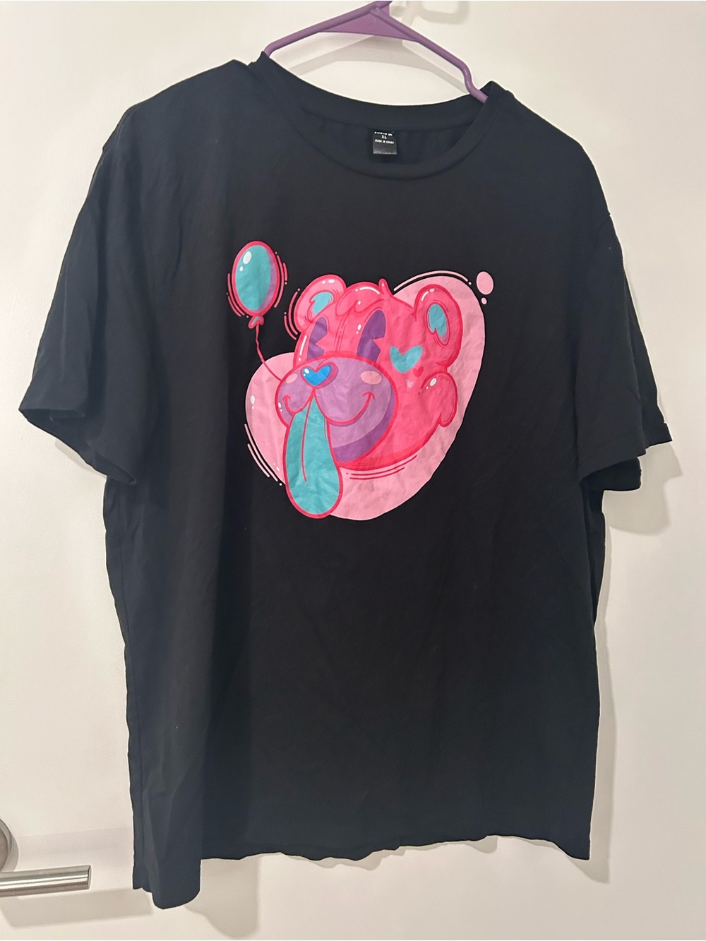 SHEIN Black Tee with Pink & Teal Accent Graphic